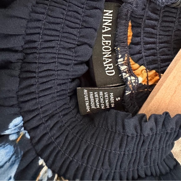 Nina Leonard Navy Blue Floral Midi Dress Small - Picture 8 of 9